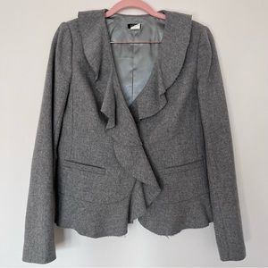 J. Crew Ruffle Blazer Gray Wool Raw Hem Size‎ 4 Career Office Romantic Twee